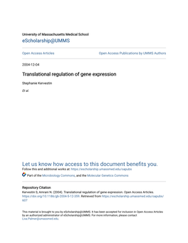 Translational Regulation of Gene Expression