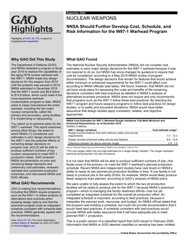 GAO-20-703 Highlights, NUCLEAR WEAPONS