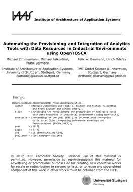 Automating the Provisioning and Integration of Analytics Tools with Data Resources in Industrial Environments Using Opentosca