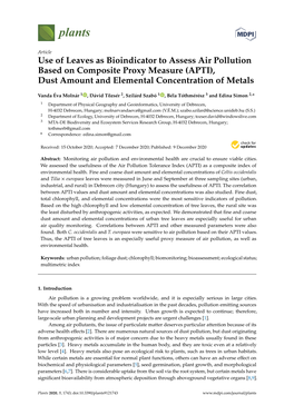 Use of Leaves As Bioindicator to Assess Air Pollution Based on Composite Proxy Measure (APTI), Dust Amount and Elemental Concentration of Metals