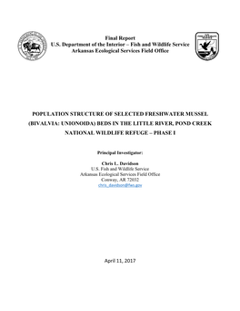 Population Structure of Selected Freshwater Mussel (Bivalvia: Unionoida) Beds in the Little River, Pond Creek National Wildlife Refuge – Phase I