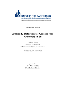 Ambiguity Detection for Context-Free Grammars in Eli