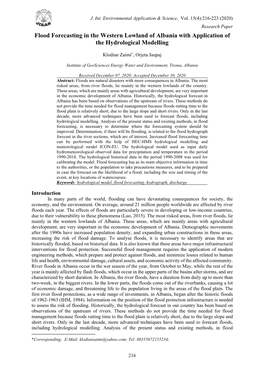 Flood Forecasting in the Western Lowland of Albania with Application of the Hydrological Modelling