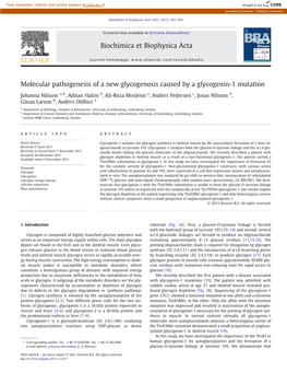 Molecular Pathogenesis of a New Glycogenosis Caused by a Glycogenin-1 Mutation