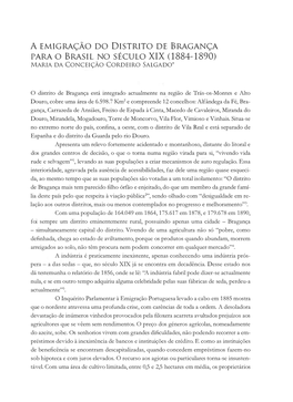 A Emigração Do Distrito De Bragança Para O Brasil No Século Xix (1884-1890) Maria Da Conceição Cordeiro Salgado*