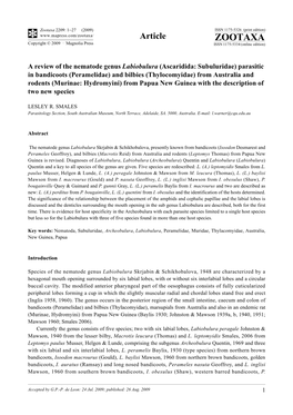 Zootaxa, a Review of the Nematode Genus