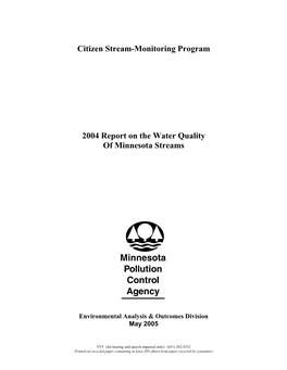 2004 Report on the Water Quality of Minnesota Streams