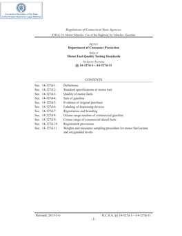 Department of Consumer Protection Motor Fuel Quality Testing