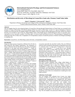 International Journal of Ecology and Environmental Sciences Online ISSN: 2664-7133, Print ISSN: 2664-7125