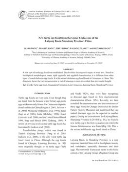 New Turtle Egg Fossil from the Upper Cretaceous of the Laiyang Basin, Shandong Province, China