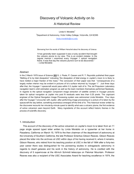 Discovery of Volcanic Activity on Io a Historical Review