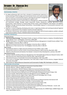 Resume: Dr. Dipayan Dey Contact: Cell Phone – 0091-9903181171; Email: Drdipayandey@Gmail.Com