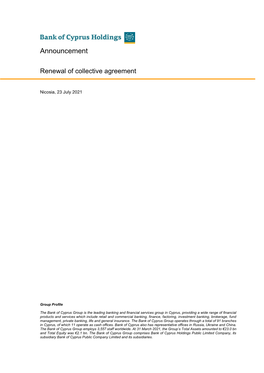 Renewal of Collective Agreement