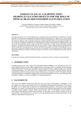 Google Glass As a Learning Tool: Sharing Evaluation Results for the Role of Optical Head Mounted Displays in Education