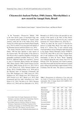 Chiasmocleis Hudsoni Parker, 1940 (Anura, Microhylidae): a New Record for Amapá State, Brazil