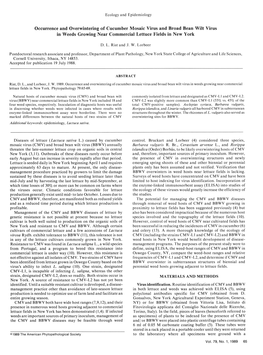 Occurrence and Overwintering of Cucumber Mosaic Virus and Broad Bean Wilt Virus in Weeds Growing Near Commercial Lettuce Fields in New York