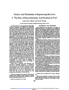 Nucleic Acid Metabolism in Regenerating Rat Liver I. the Rate of Deoxyribonucleic Acid Synthesis in Vivo1