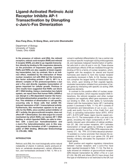 Ligand-Activated Retinoic Acid Receptor Inhibits AP-1 Transactivation by Disrupting C-Jun/C-Fos Dimerization