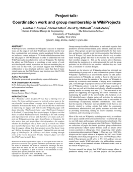 Project Talk: Coordination Work and Group Membership in Wikiprojects