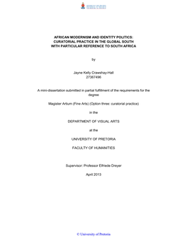 African Modernism and Identity Politics: Curatorial Practice in the Global South with Particular Reference to South Africa