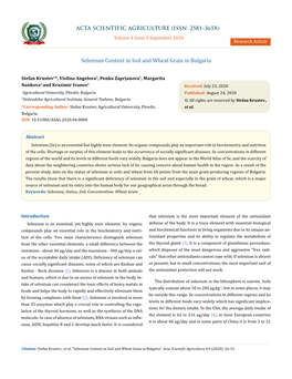 Selenium Content in Soil and Wheat Grain in Bulgaria