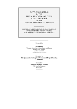 Cattle Marketing in the Epupa, Ruacana and Onesi Constituencies of the Kunene and Omusati Regions