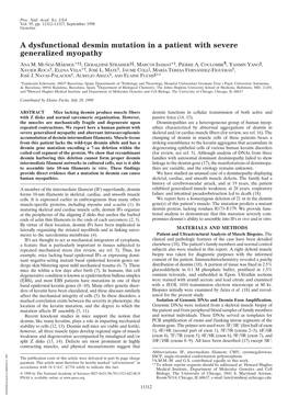 A Dysfunctional Desmin Mutation in a Patient with Severe Generalized Myopathy