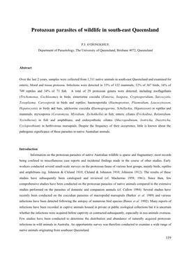 Protozoan Parasites of Wildlife in South-East Queensland