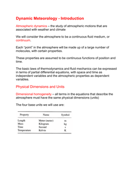 Dynamic Meteorology - Introduction