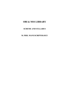 Ori & Mss Library