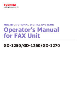 Operator's Manual for FAX Unit