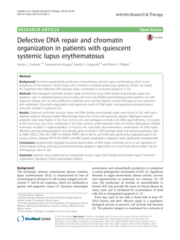 Defective DNA Repair and Chromatin Organization in Patients with Quiescent Systemic Lupus Erythematosus Vassilis L