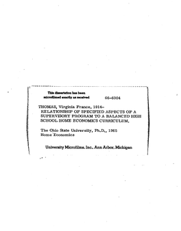 Relationship of Specified Aspects of a Supervisory Program to a Balanced High School Home Economics Curriculum