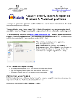 Audacity: Record, Import & Export on Windows & Macintosh Platforms