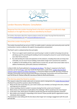 London Recovery Missions: Consultation