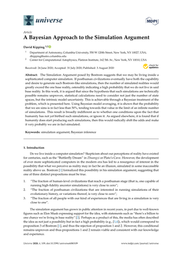 A Bayesian Approach to the Simulation Argument