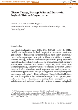 Climate Change, Heritage Policy and Practice in England: Risks and Opportunities