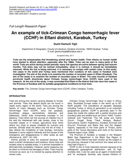 An Example of Tick-Crimean Congo Hemorrhagic Fever (CCHF) in Eflani District, Karabuk, Turkey