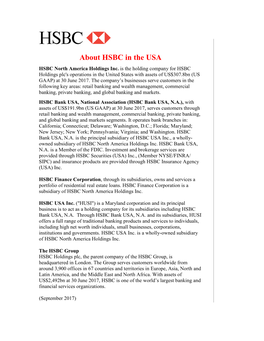 About HSBC in the USA HSBC North America Holdings Inc