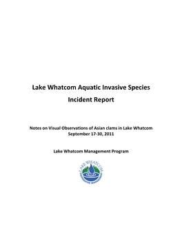 Lake Whatcom Aquatic Invasive Species Incident Report