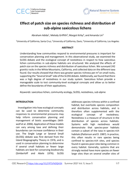 Effect of Patch Size on Species Richness and Distribution of Sub-Alpine Saxicolous Lichens