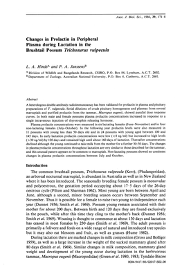 Changes in Prolactin in Peripheral Plasma During Lactation in the Brushtail Possum Trichosurus Vulpecula