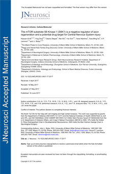 The Mtor Substrate S6 Kinase 1 (S6K1) Is a Negative Regulator of Axon Regeneration and a Potential Drug Target for Central Nervous System Injury