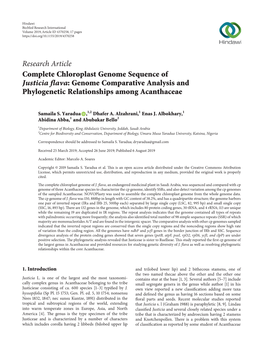 Complete Chloroplast Genome Sequence of Justicia Flava: Genome Comparative Analysis and Phylogenetic Relationships Among Acanthaceae