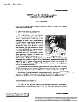 COMINT and the PRC Intervention in the Korean Wat1:S-CCO~