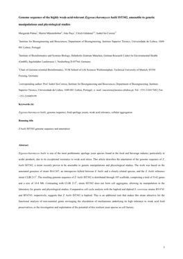 Genome Sequence of the Highly Weak-Acid-Tolerant Zygosaccharomyces Bailii IST302, Amenable to Genetic Manipulations and Physiological Studies