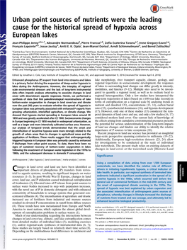 Urban Point Sources of Nutrients Were the Leading Cause for the Historical Spread of Hypoxia Across European Lakes