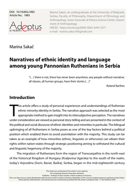Narratives of Ethnic Identity and Language Among Young Pannonian Ruthenians in Serbia