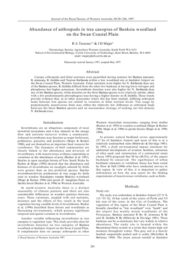 Abundance of Arthropods in Tree Canopies of Banksia Woodland on the Swan Coastal Plain