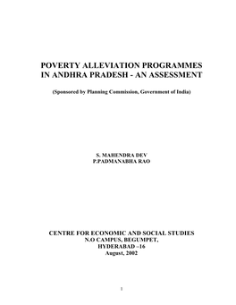 Poverty Alleviation Programmes in Andhra Pradesh- an Assessment